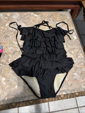 Ruffled Black One-Piece Swimsuit - Women